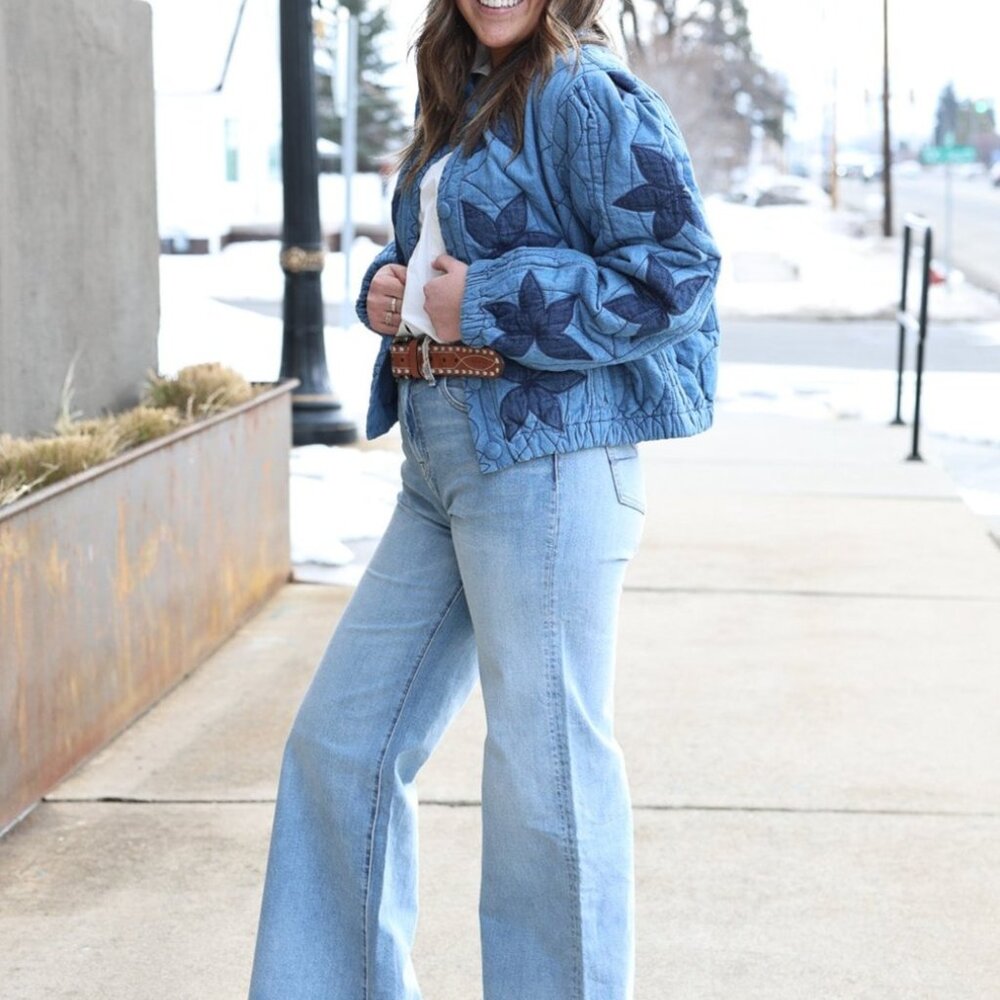 NEW FREE PEOPLE Stars Jacket Blue Quinn Boho Style Puffy Soft Quilted Jacket - Picture 11 of 11